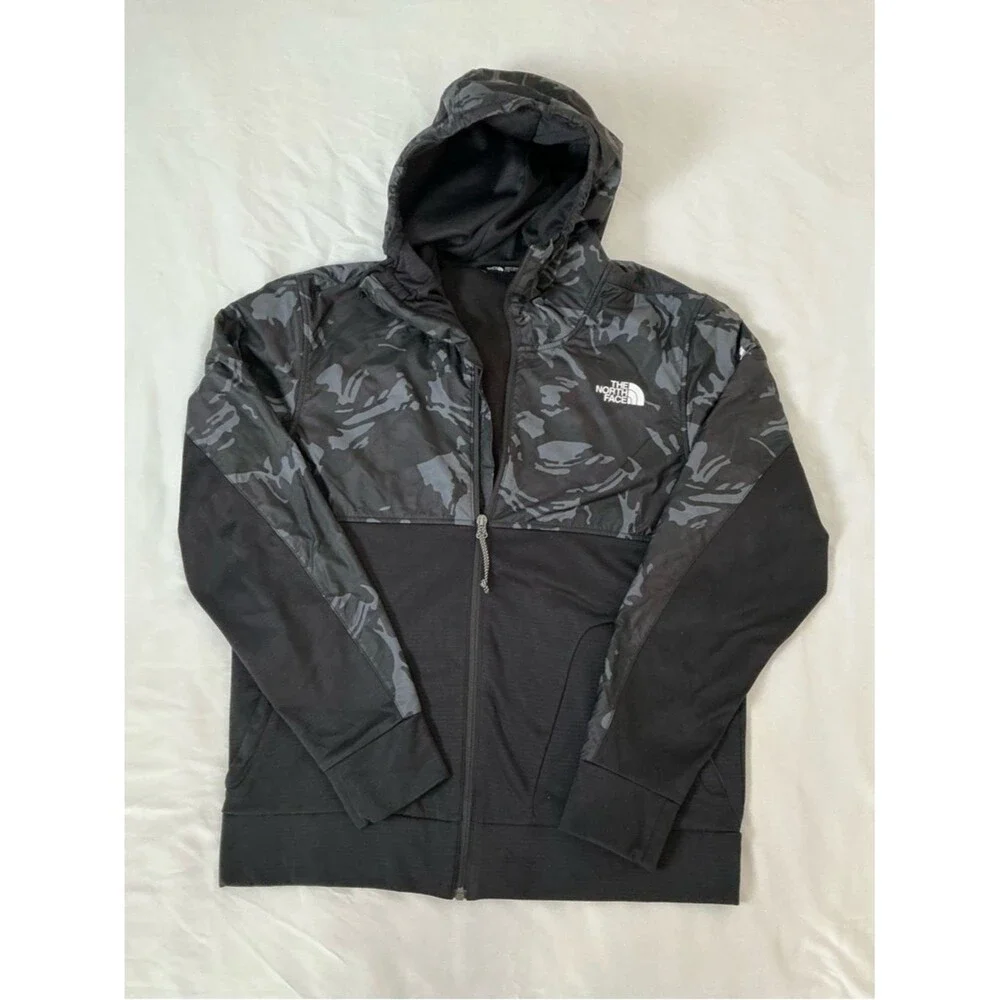 The North Face Men’s Black & Gray Camo Hooded Windbreaker